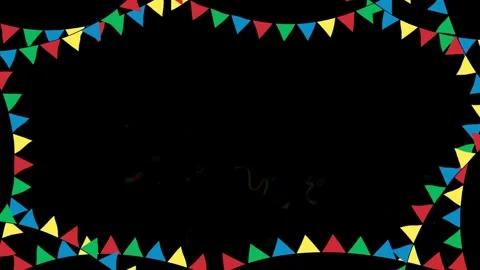 Colorful triangular bunting lights forming a heart shape. Vibrant party garland Stock Footage 340117889