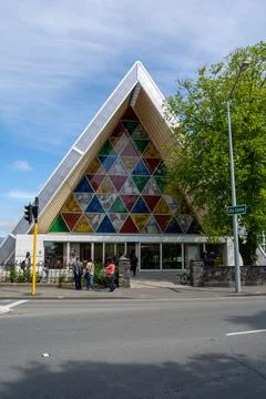 Colorful Triangular Facade of a Modern Building 库存照片