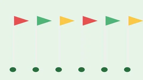 Colorful triangular flags connected to green dots on white background イラスト素材