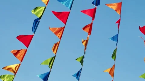 Colorful triangular flags waving in the wind in Moscow Stock Footage 305712789