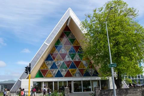 Colorful Triangular Modern Building 스톡 사진