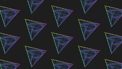 Colorful triangular pattern of connected dots on black background Stock Footage 279590195