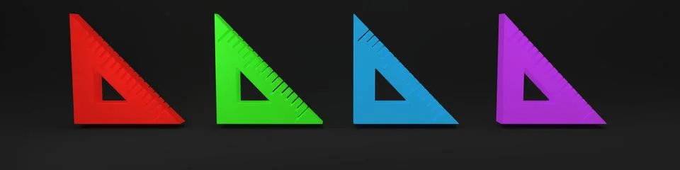 Colorful Triangular ruler icon isolated on black background. Straightedge s.. Stock Illustration