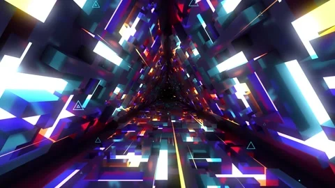 Colorful triangular tunnel with particles flying around Video stock 234243416