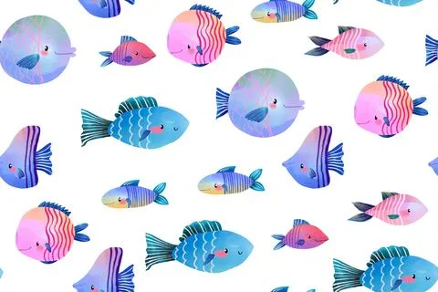 Colorful tropical fish seamless pattern for aquarium lovers beach party chi.. Stock Illustration