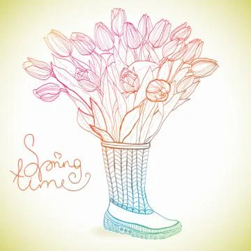 Colorful tulips in the boot Stock Illustration