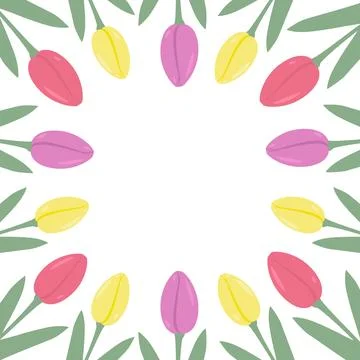 Colorful tulips Square frame border in trendy spring shades. International 스톡 일러스트