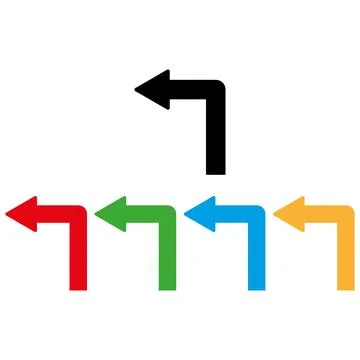 Colorful turn left icon set in different colors . Turn left arrow Stock Illustration