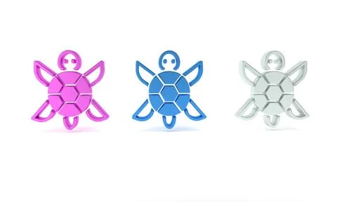 Colorful Turtle icon isolated on white background. Minimalism concept. 3D r.. Illustrazione stock