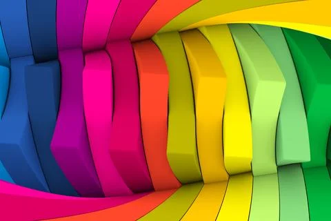 Colorful twisted boxes abstract background 3D render illustration Stock Illustration