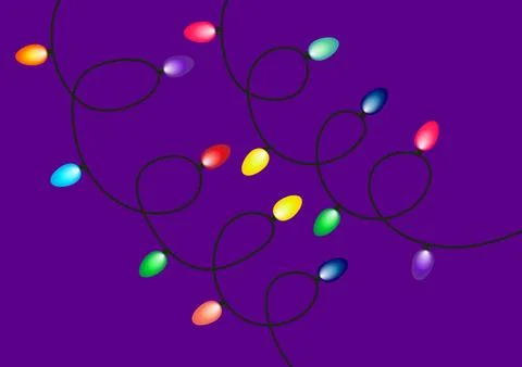 Colorful Twisted String Lights on Purple Background Clipart Stock Illustration