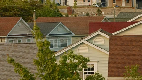 Colorful Two-Storey And Three-Storey Houses With Garages In Halifax Neighborhood Stock Footage 312523701
