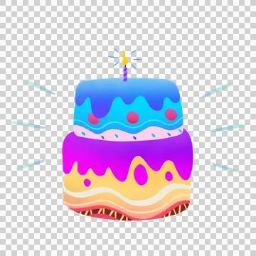 Colorful two-tier cake is floating on transparent backdrop, with drip-style Stock Illustration