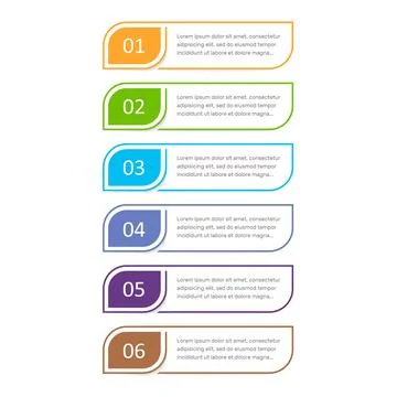 Colorful ui design concept element. Six steps. Vector button for web design. Stock Illustration
