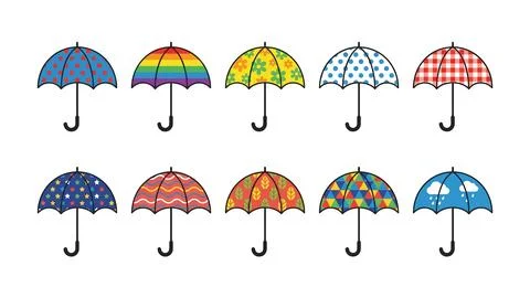 Colorful umbrella collection with vibrant patterns and creative seasonal de.. Stock Illustration