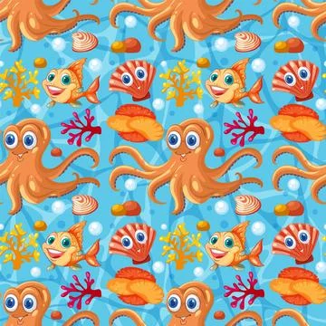 Colorful Underwater Creatures Seamless Pattern Illustrazione stock