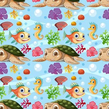 Colorful Underwater Creatures Seamless Pattern Stockillustratie