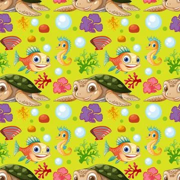 Colorful Underwater Creatures Seamless Pattern Stockillustratie