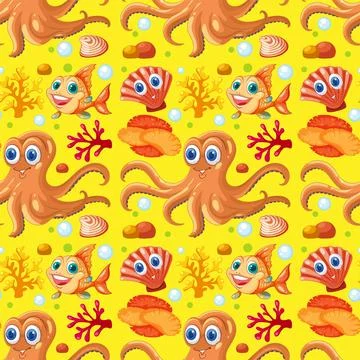 Colorful Underwater Creatures Seamless Pattern Illustrazione stock