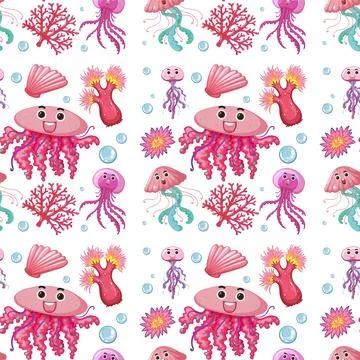Colorful Underwater Sea Creatures Pattern Stock Illustration