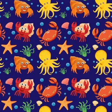 Colorful Underwater Sea Creatures Pattern Stock Illustration