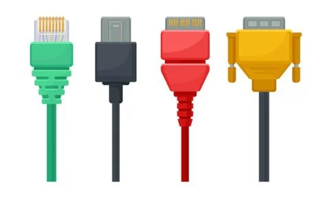 Colorful USB Cables Vector Set. Electric Cords Collection Stock Illustration