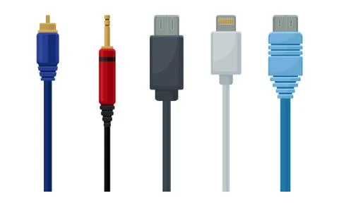 Colorful USB Cables Vector Set. Electric Cords Collection Stock Illustration