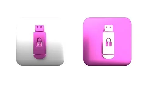 Colorful USB flash drive with closed padlock icon isolated on white backgro.. イラスト素材