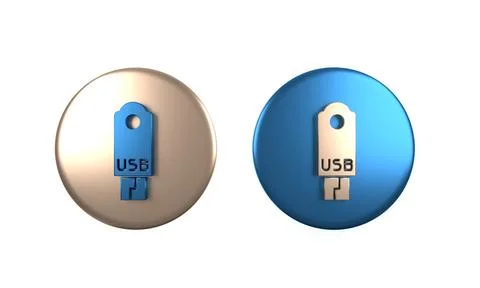 Colorful USB flash drive icon isolated on white background. Circle button. .. Stock Illustration