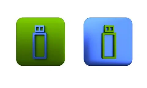 Colorful USB flash drive icon isolated on white background. Square button. .. Stock Illustration