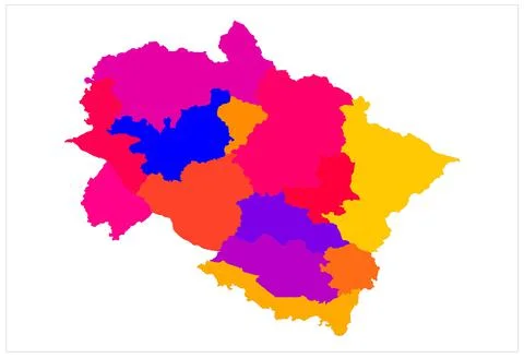 Colorful Uttarakhand state district map of India on white background Stock Illustration