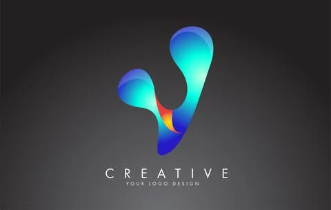 Colorful V letter logo with twisted lines effect. Rounded font style, vector  Stock Illustration