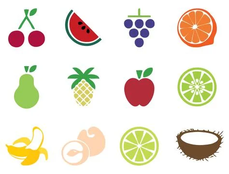 Colorful various fruit flat vector icon set Stock Illustration