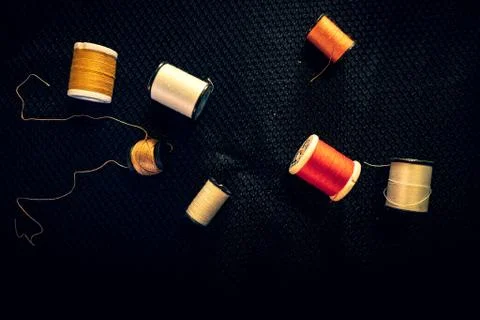 Colorful various spools of thread from sewing supplies Stock Photos