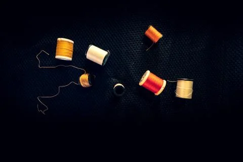 Colorful various spools of thread from sewing supplies Stock Photos