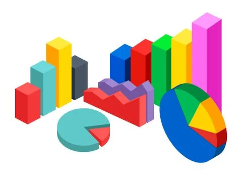 Colorful vector 3d pie diagram, pie chart, digital marketing, round infochart Illustrazione stock