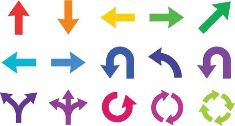Colorful vector arrow set for UI design and navigation elements. Stock Illustration