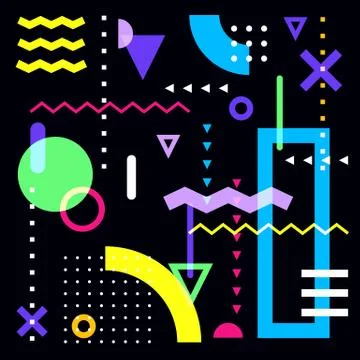 Colorful vector background with abstract geometric shapes. Memphis style desi Stock Illustration