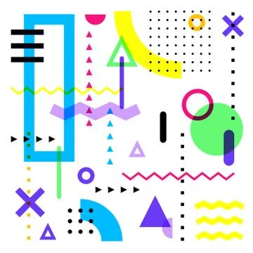 Colorful vector background with abstract geometric shapes. Memphis style desi Stock Illustration