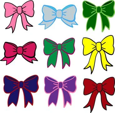 Colorful vector bows set, decorative ribbon clipart for design, gift wrappi.. Stock Illustration