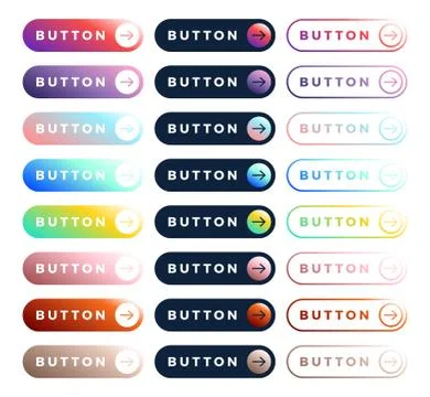 Colorful vector button set on white background. Three style Flat line gradien Stockillustratie