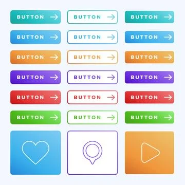 Colorful vector button set on white background. Three style Flat line gradien Illustrazione stock
