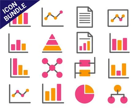 Colorful Vector Chart and Graph Icon Bundle for Data Visualization Stock Illustration