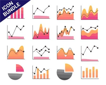Colorful Vector Chart and Graph Icon Bundle for Data Visualization Stock Illustration