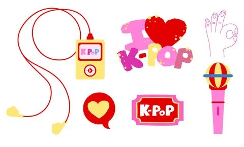 Colorful vector clip art set featuring K-Pop concert accessories including .. Stock Illustration