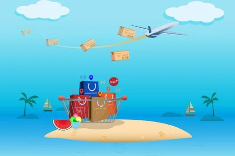 The colorful of vector creative shopping online concept idea Stock Illustration