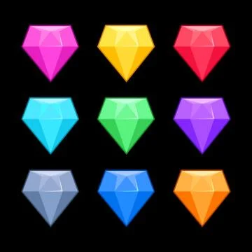 Colorful vector diamonds isolated black, game elements 스톡 일러스트