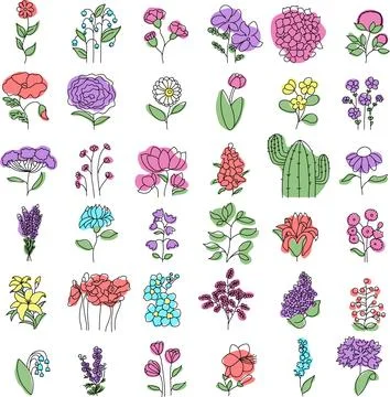 Colorful vector flowers set. Abstract flower icons Stock Illustration