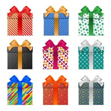 Colorful vector gift boxes with different patterns 스톡 일러스트