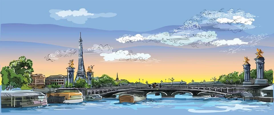 Colorful vector hand drawing Paris, part 4 Stock Illustration